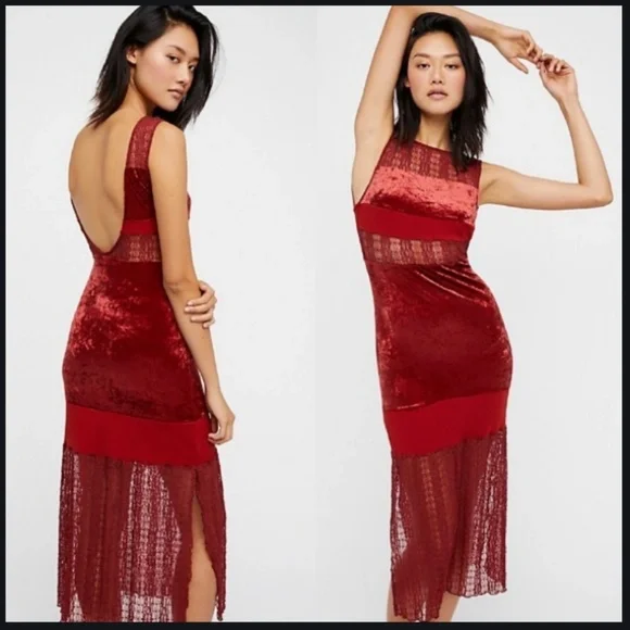 FREE PEOPLE/ Keep In Line Velvet Midi Dress